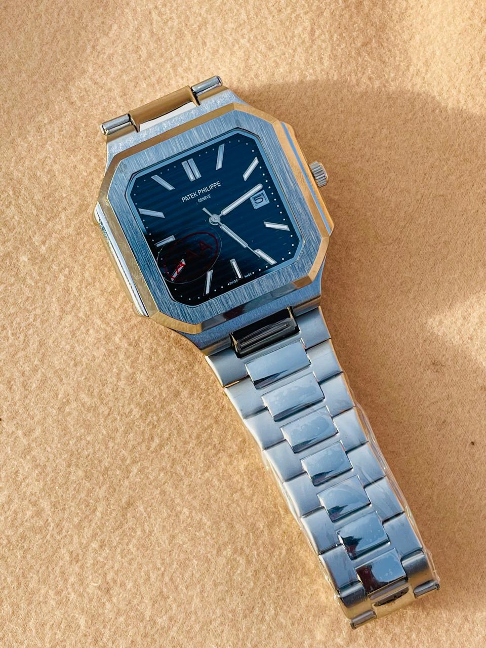 Premium Silver chain with black Dial PAT watch 🔥 weight 135 gm with butterfly 🦋 lock 42 mm