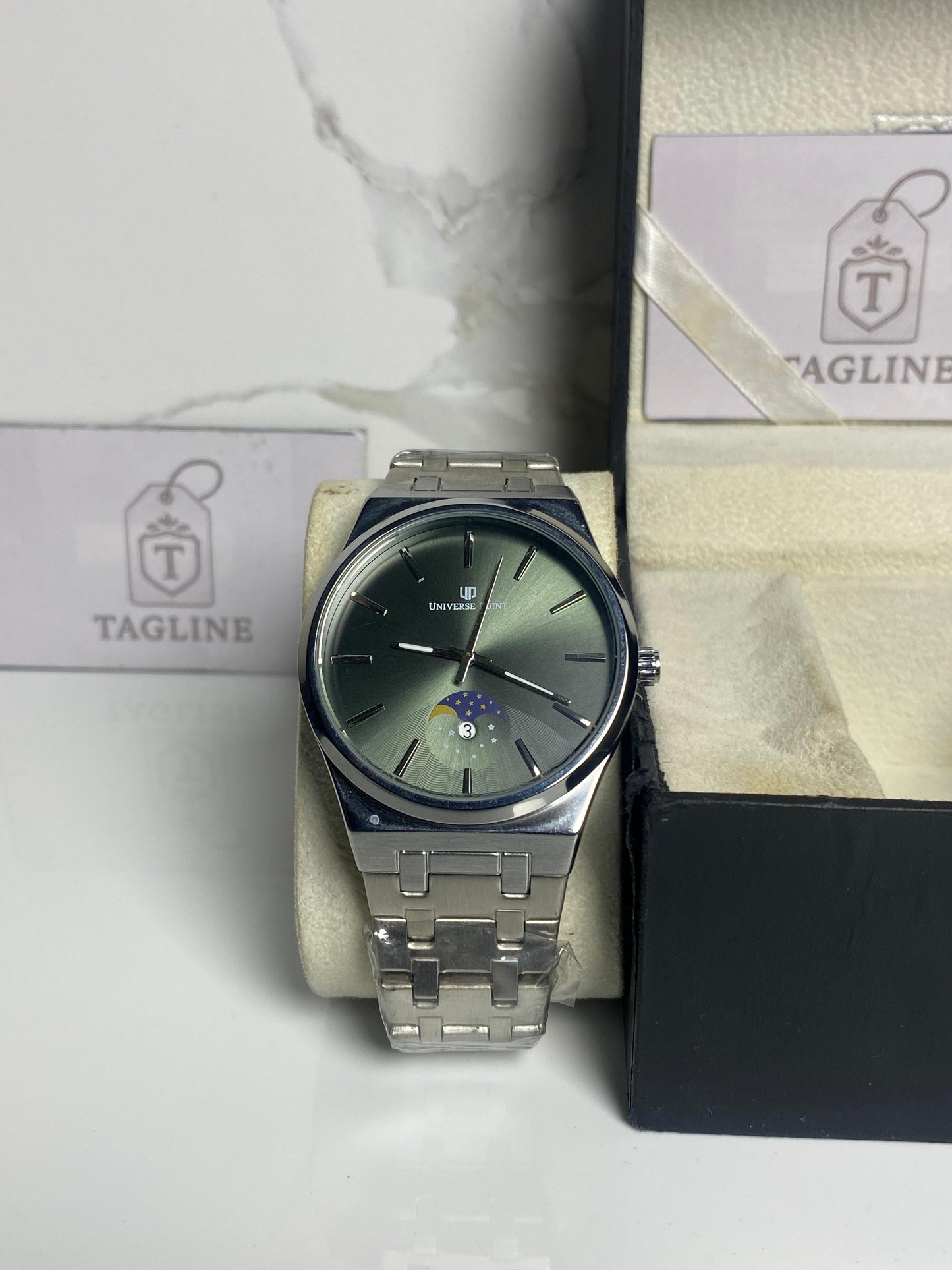 Black Dial & Silver Chain watch