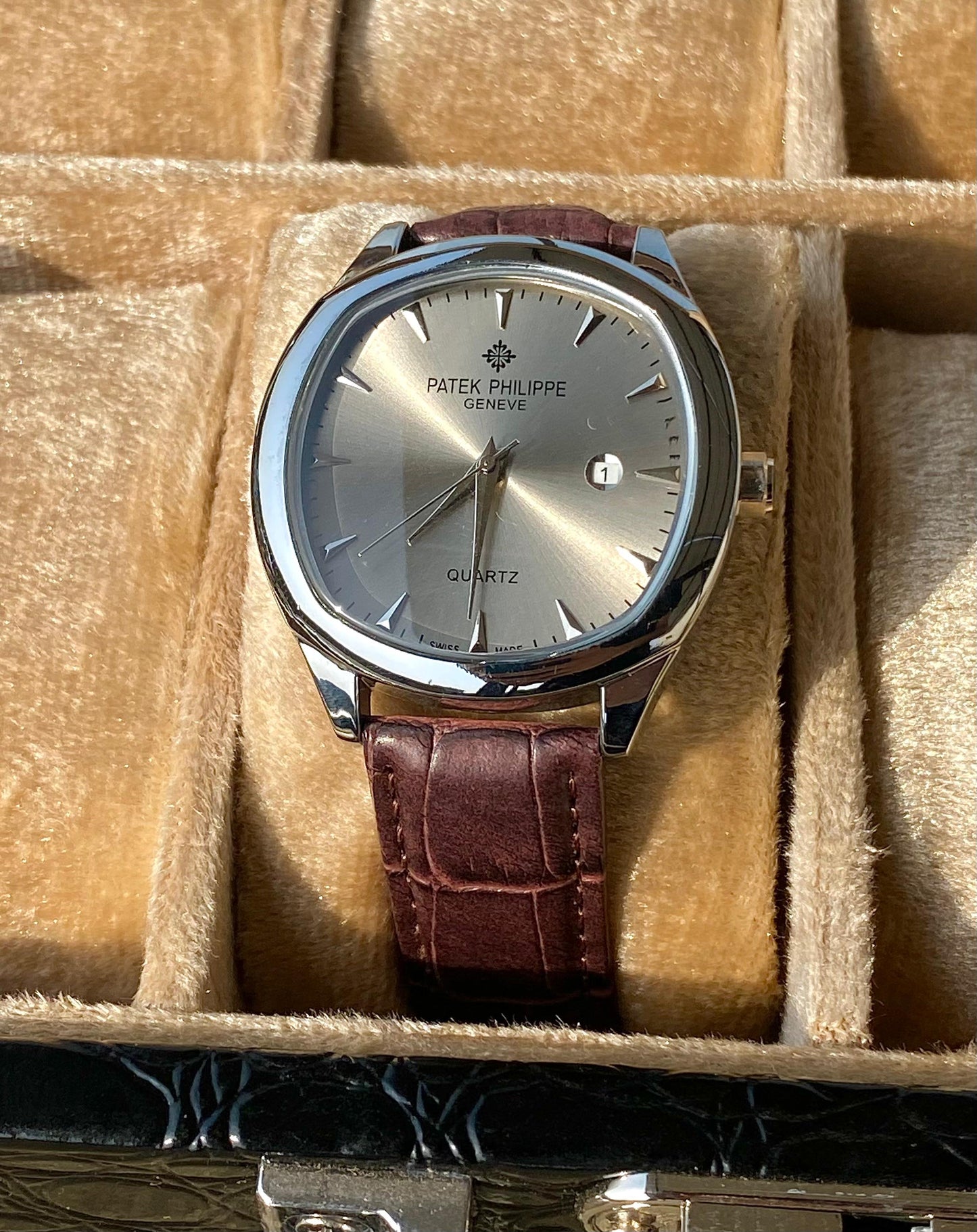Ash Metallic Dial Brown leather Strap watch ~PAt