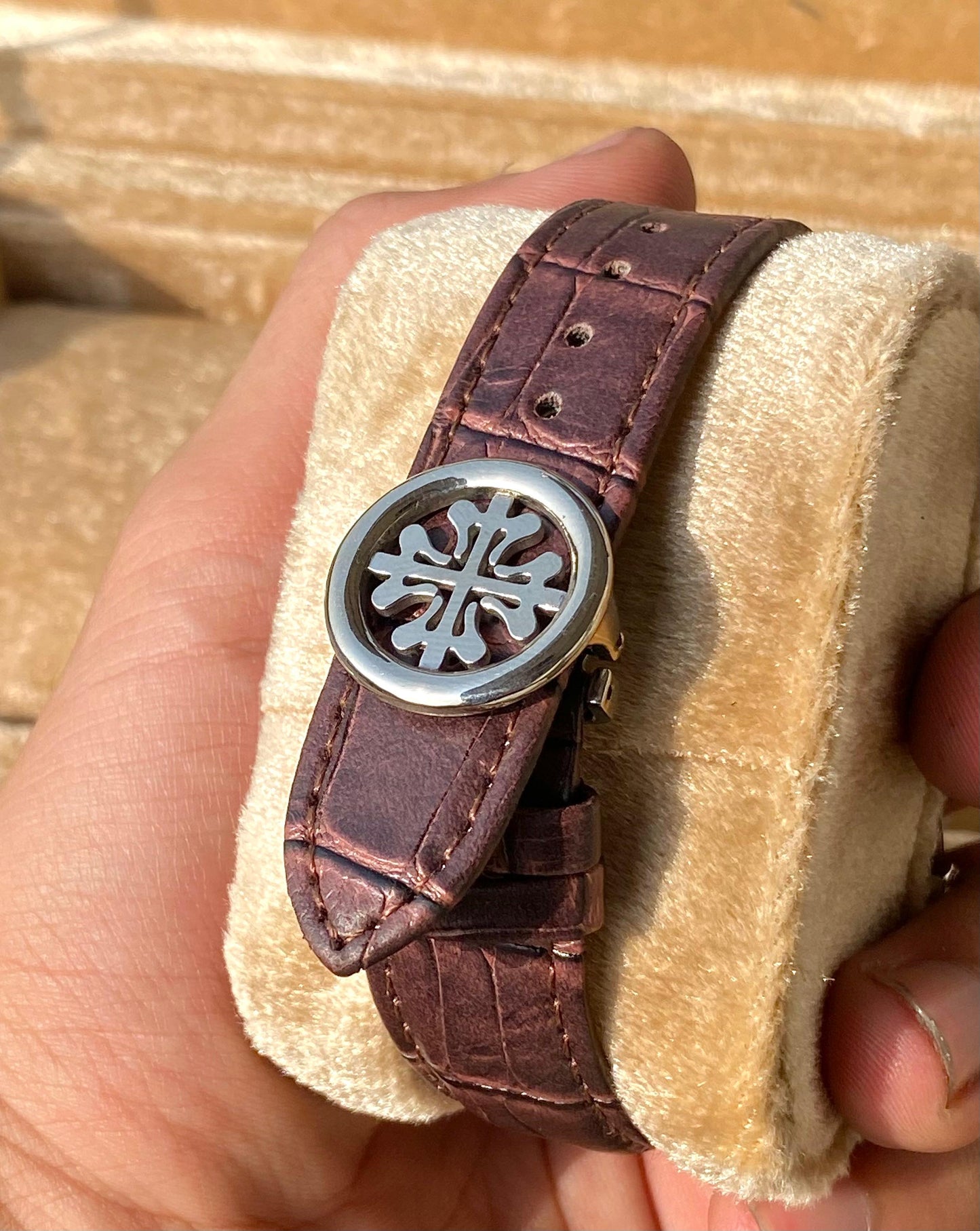 Ash Metallic Dial Brown leather Strap watch ~PAt