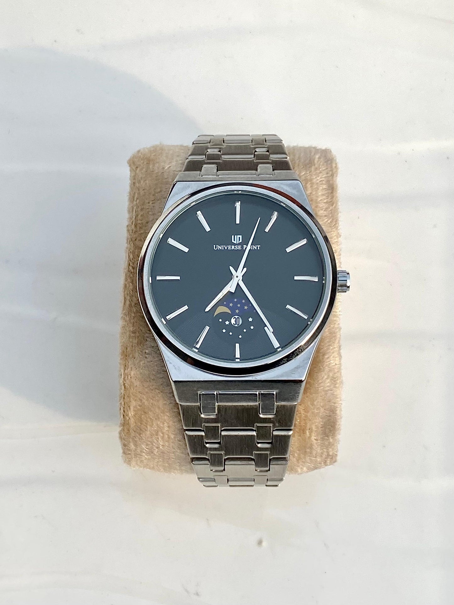 Black Dial & Silver Chain watch