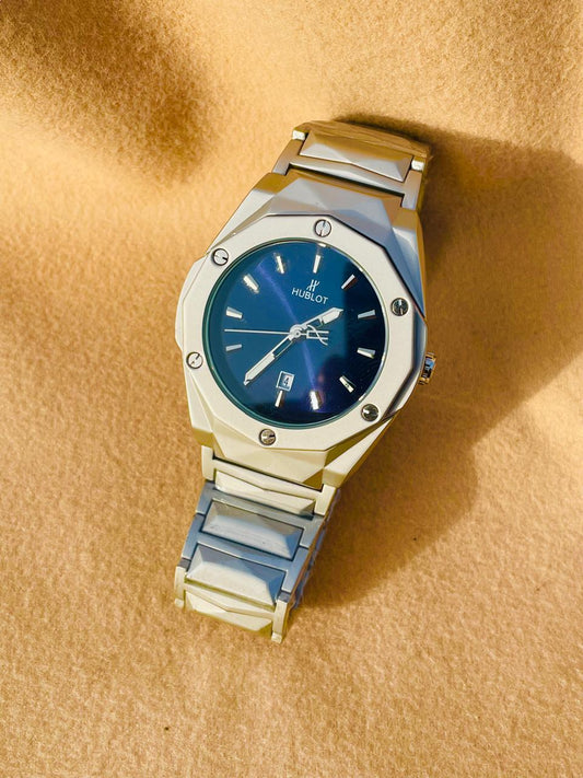 Silver Deep Blue weighted HUB chain  watch 😍