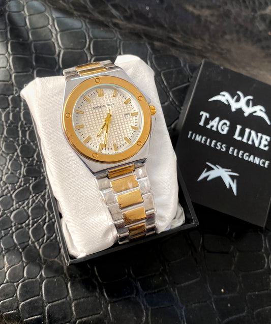 Two Tone Emerald plain Bezel Date watch