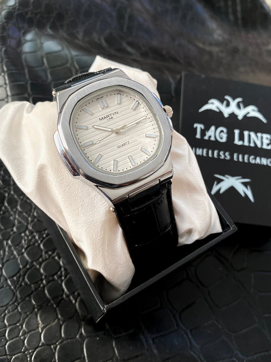 Decent  black strap white Dial martin Leather watch