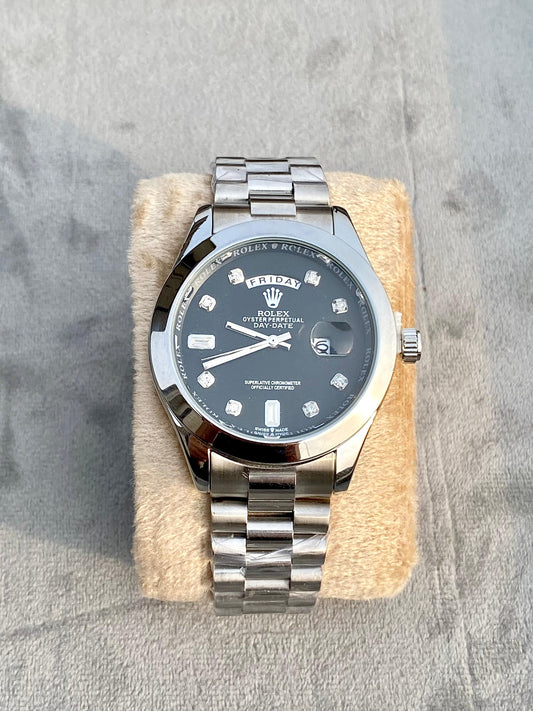 RLX Black Dial & Silver Chain Watch