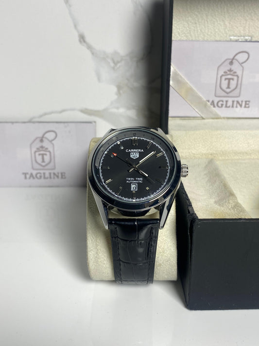 Black Dial Exquisite Black Leather Strap Watch
