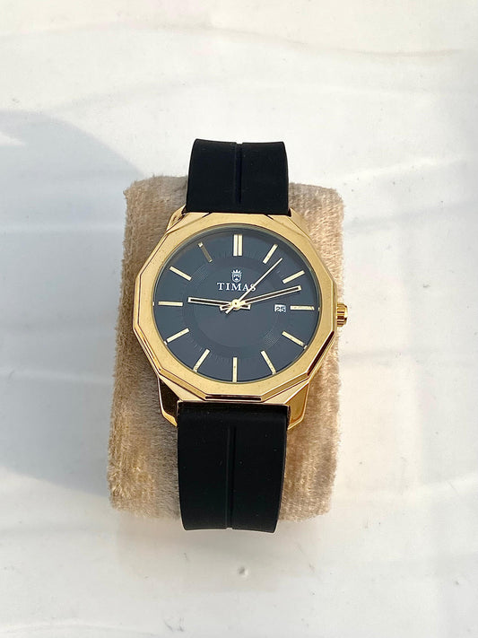 Stylish TMS Gold Dial & black Silicone Magnetic Lock