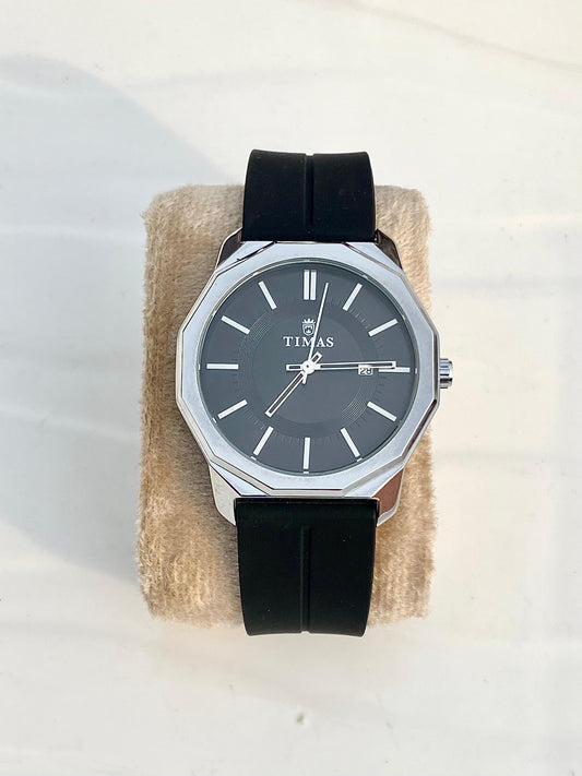 Stunning TMS All Black Silver Dial Magnetic Silicone Watch-TMS
