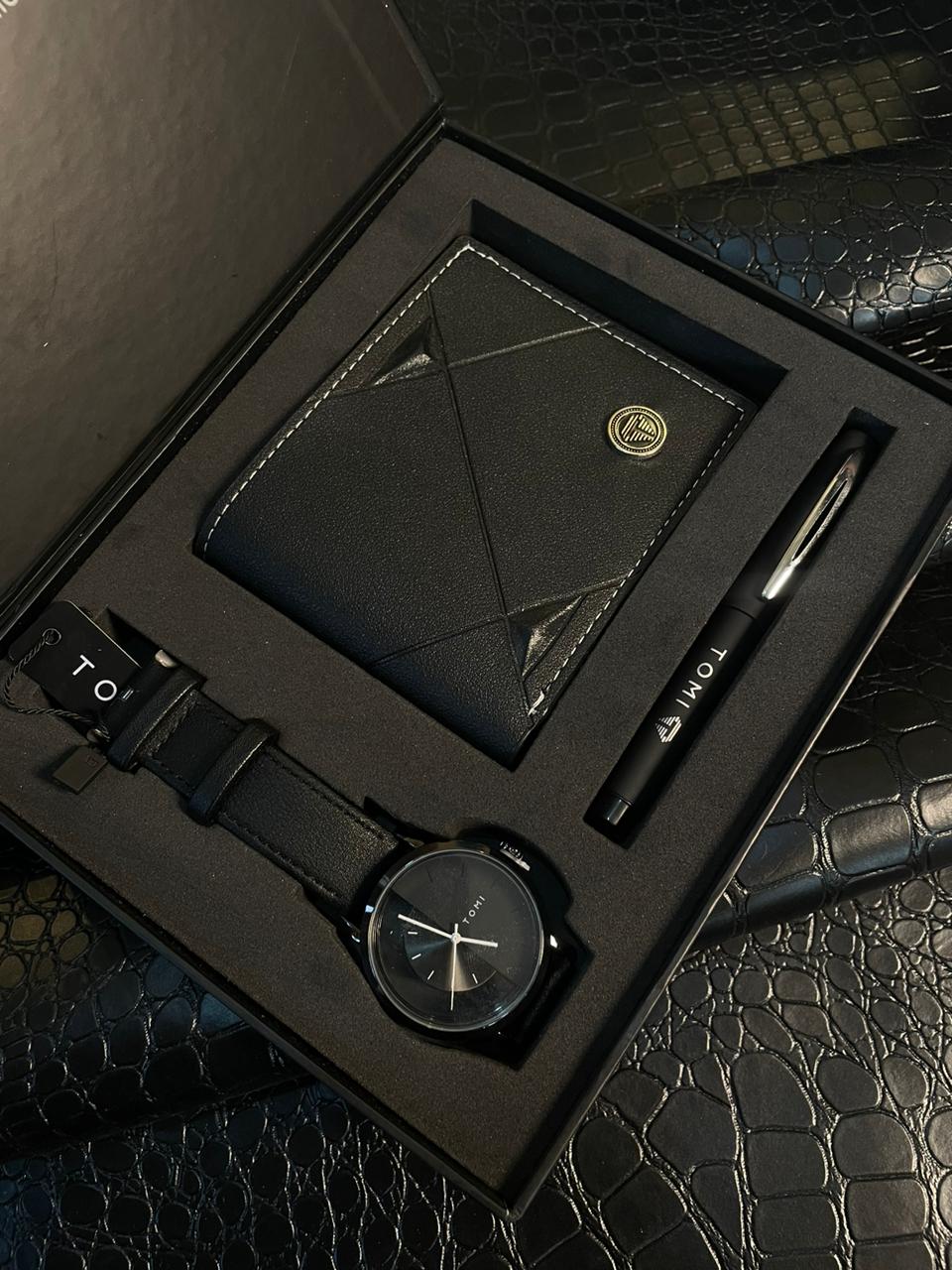 Premium quality gift box with strap watch wallet and pen