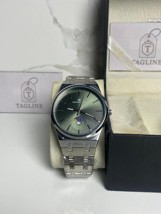 Black Dial & Silver Chain watch