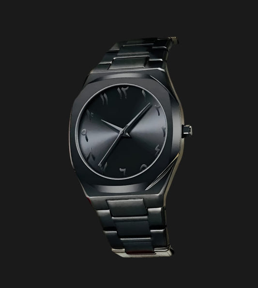 All Black Arabic Aura Watch Metallic Chain