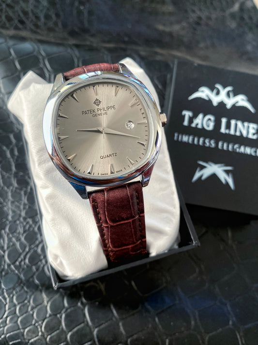 Ash Metallic Dial Brown leather Strap watch ~PAt