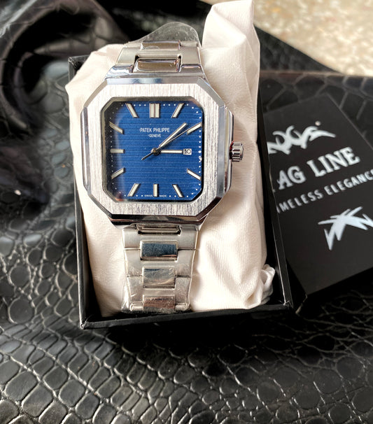 Premium Silver Deep Blue PAT chain  watch 😍 weight 135 gm with butterfly 🦋 lock 42 mm