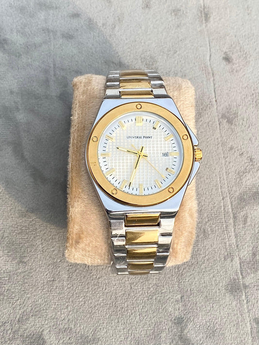 Two Tone Emerald plain Bezel Date watch