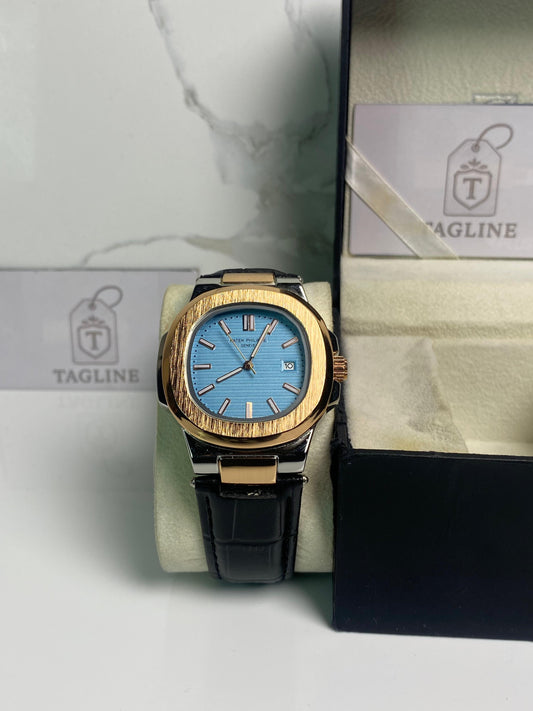 Tiffany Dial SilverXgold Black Leather Strap Watch ~ PAT