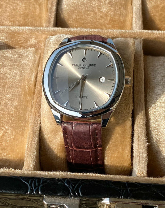 Ash Metallic Dial Brown leather Strap watch ~PAt