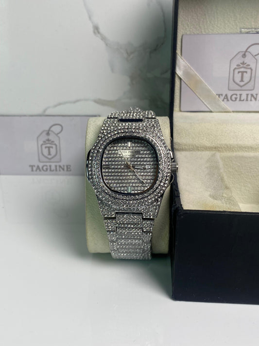 Iced out crystal silver chain watch ~ PAT