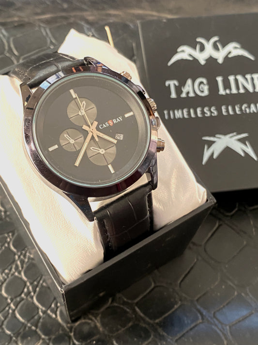 High grade Black  Dial & leather strap watch