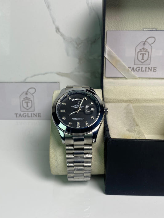 RLX Black Dial & Silver Chain Watch