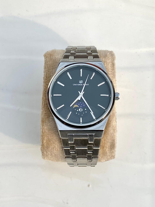 Black Dial & Silver Chain watch